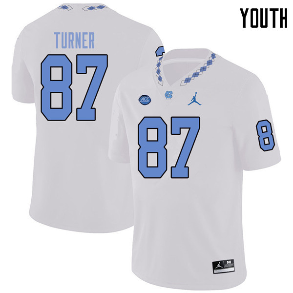 Jordan Brand Youth #87 Noah Turner North Carolina Tar Heels College Football Jerseys Sale-White